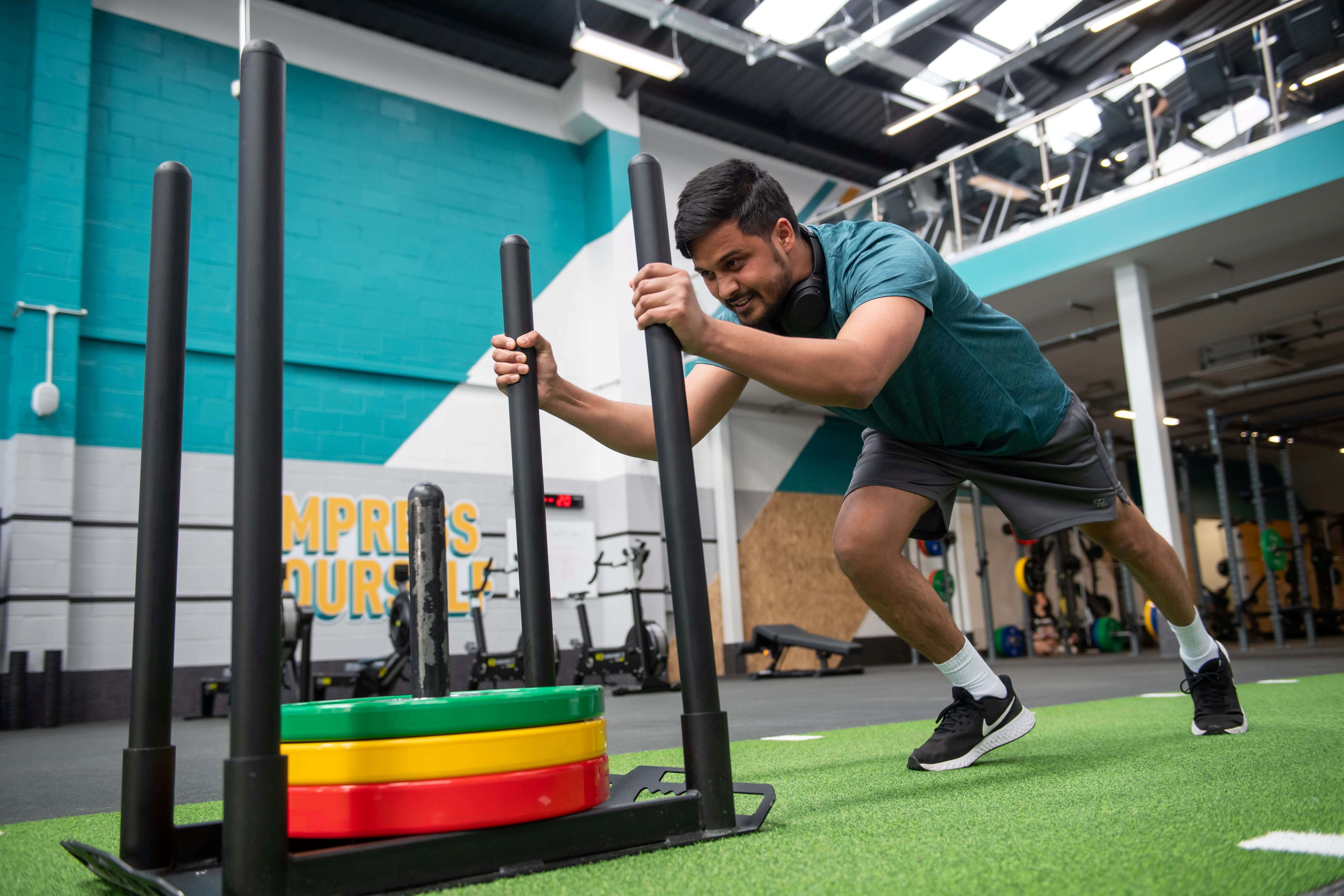sled push in gym